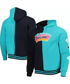 Mitchell & Ness Men's NBA Black/Teal San Antonio Spurs Hardwood Classics Split Pullover Hoodie