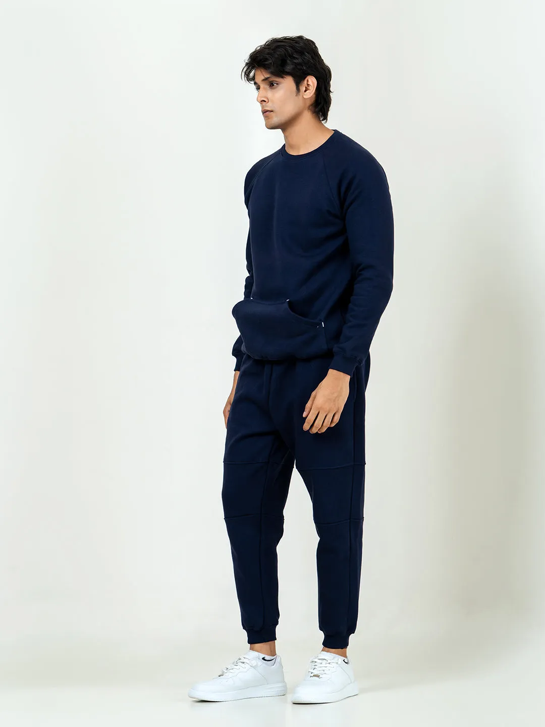 Navy Blue Round Neck Sweatshirt With Jogger Co-ord Set