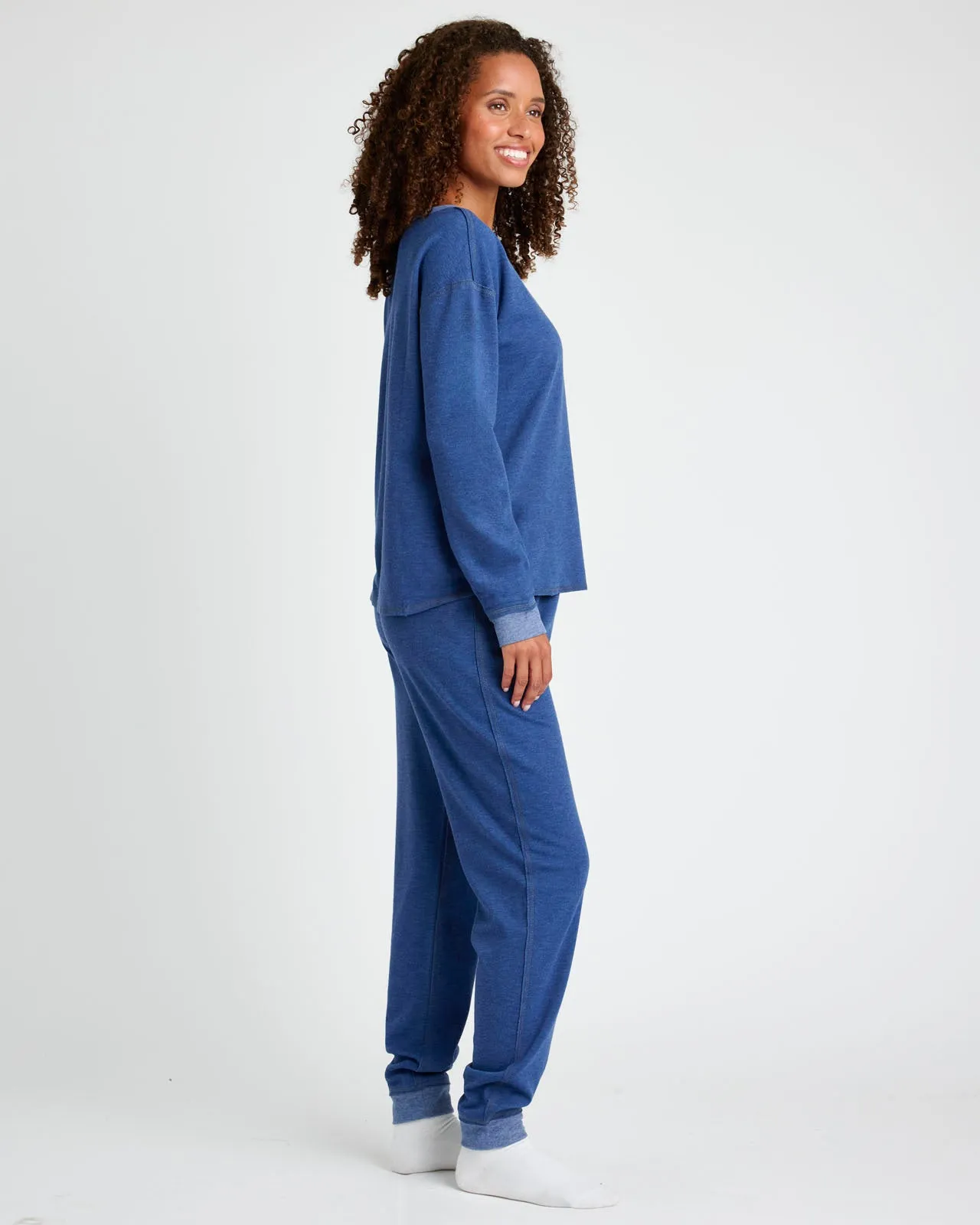 Navy Heather Long Sleeve Pullover & Jogger PJ Set