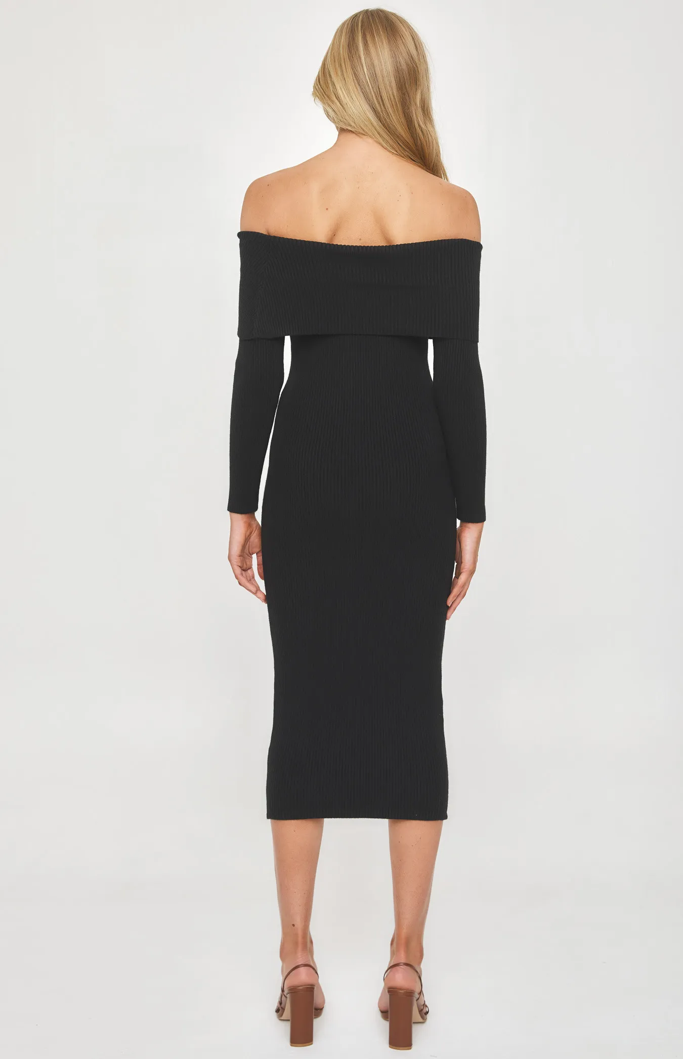 Off the Shoulder Long Sleeve Knit Midi Dress (SKN471)