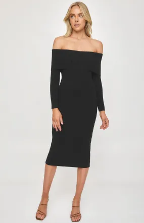 Off the Shoulder Long Sleeve Knit Midi Dress (SKN471)