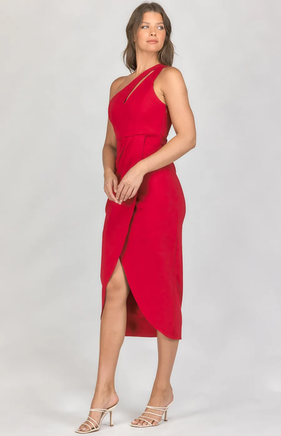 One Shoulder Cut Out Detail Dress with Tulip Hem (SDR1162A)