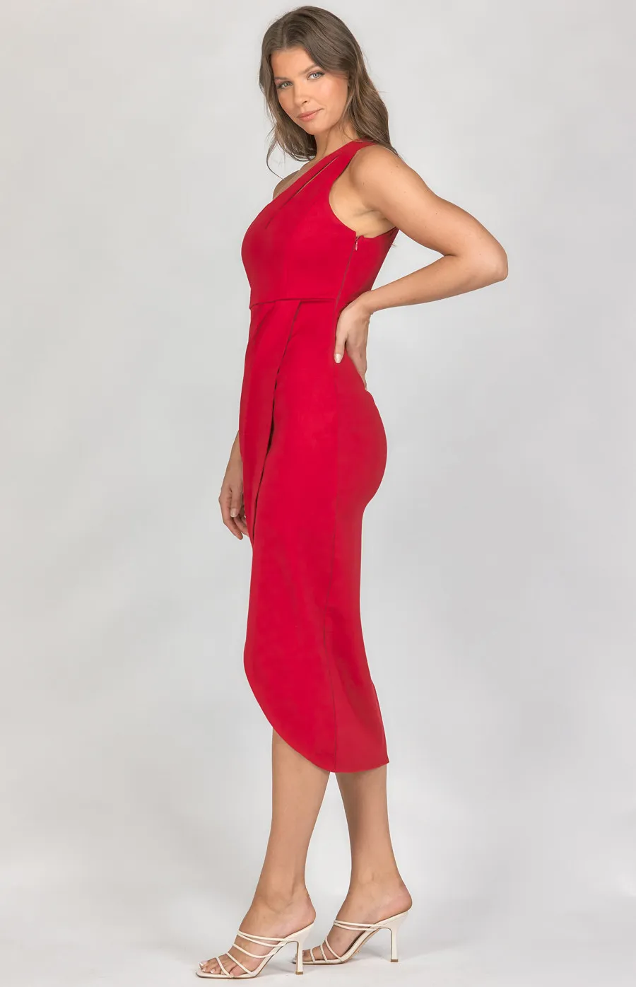 One Shoulder Cut Out Detail Dress with Tulip Hem (SDR1162A)