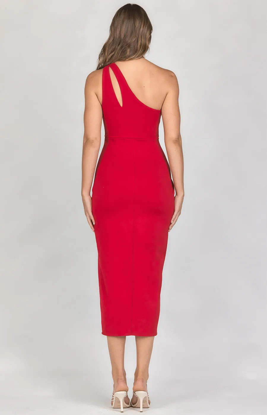 One Shoulder Cut Out Detail Dress with Tulip Hem (SDR1162A)