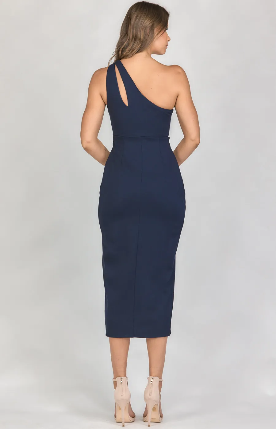 One Shoulder Cut Out Detail Dress with Tulip Hem (SDR1162A)