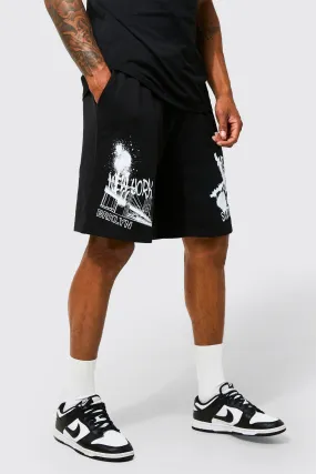 Oversized Graffiti Graphic Jersey Shorts