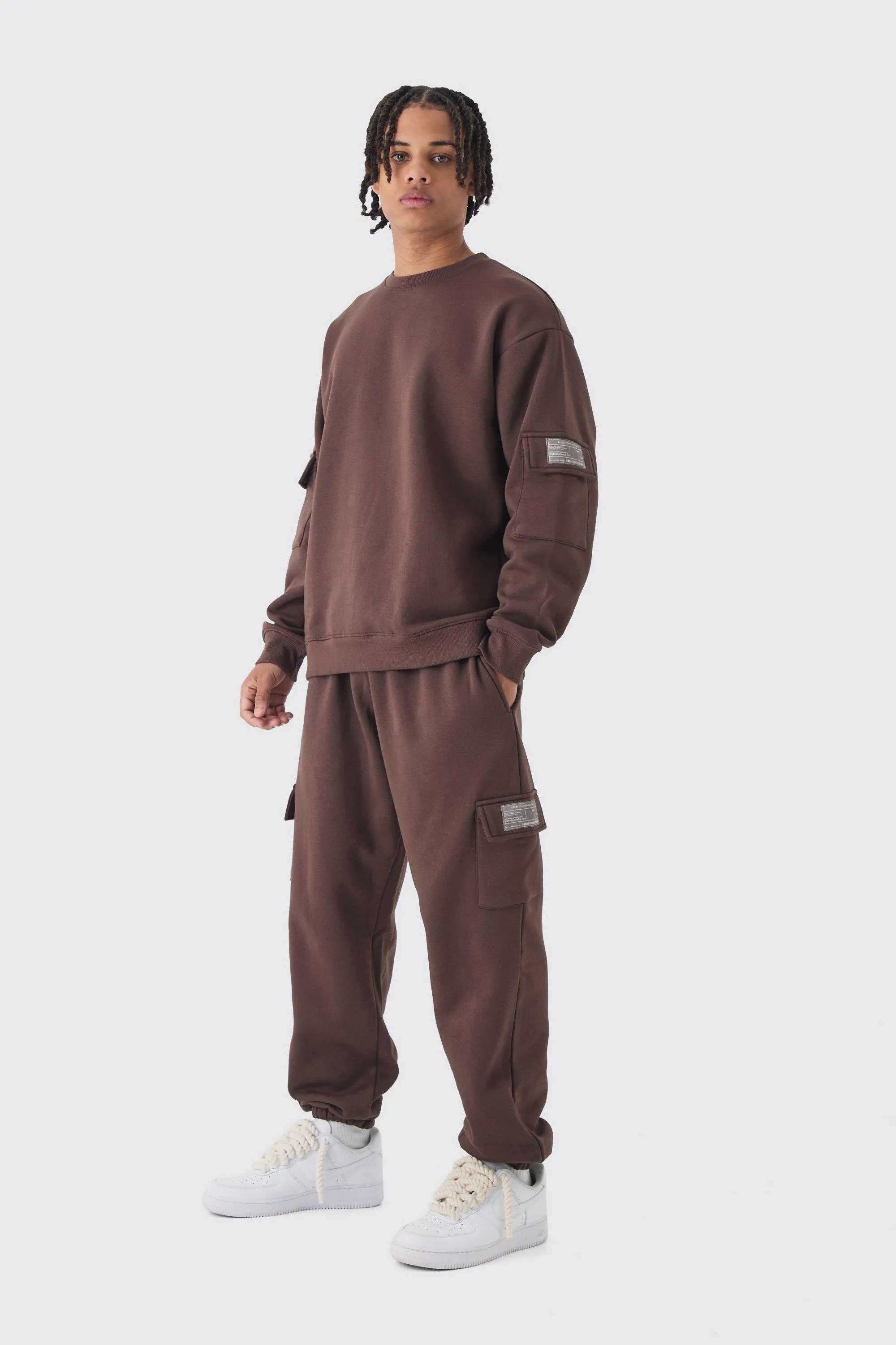 Oversized Man Tab Cargo Pocket Sweatshirt Tracksuit | boohooMAN UK