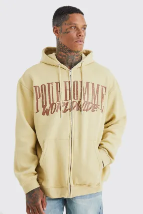 Oversized Pour Homme Zip Through Hoodie | boohooMAN UK