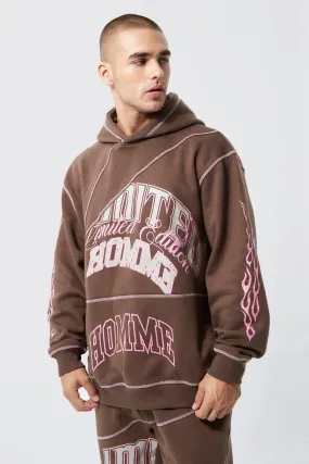 Oversized Spliced Varsity Graphic Hoodie