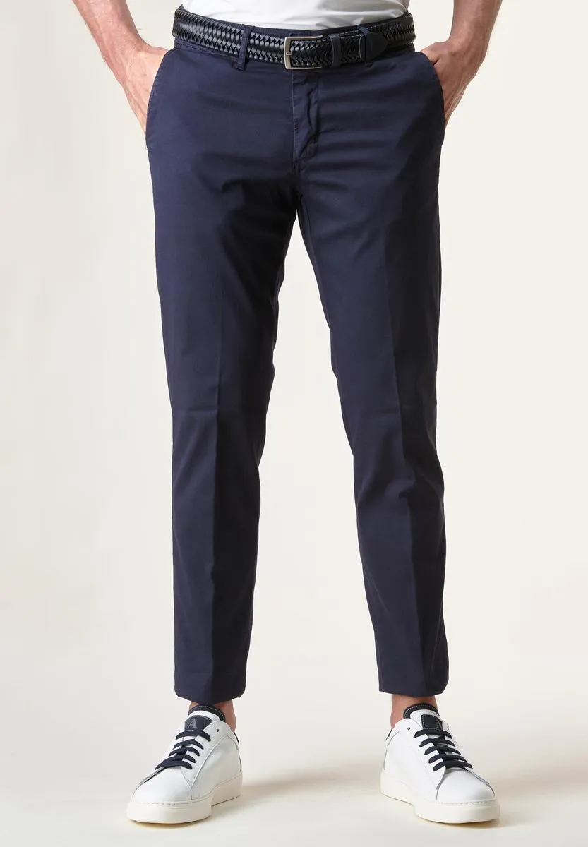 Pantalone blu tricotina tinto capo slim