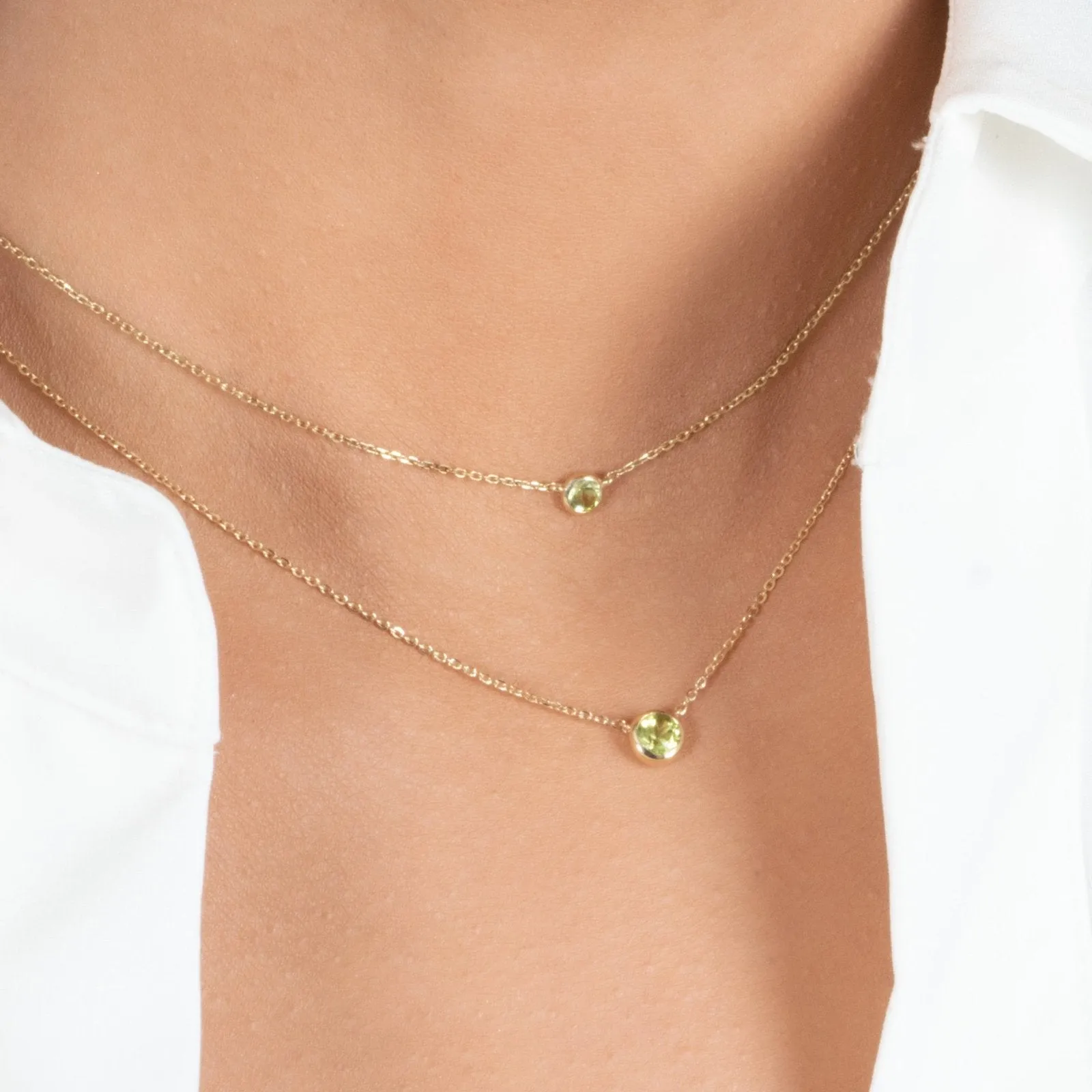 Peridot Station Necklace Bezel Set in 14k Gold