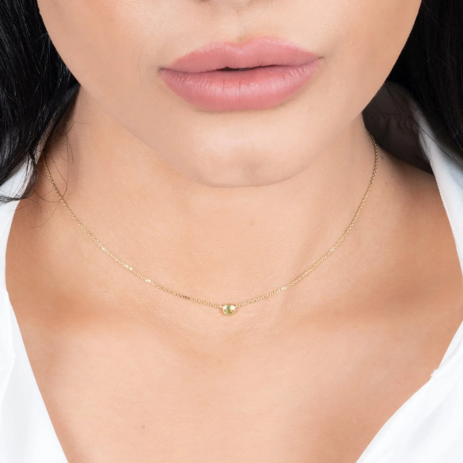 Peridot Station Necklace Bezel Set in 14k Gold