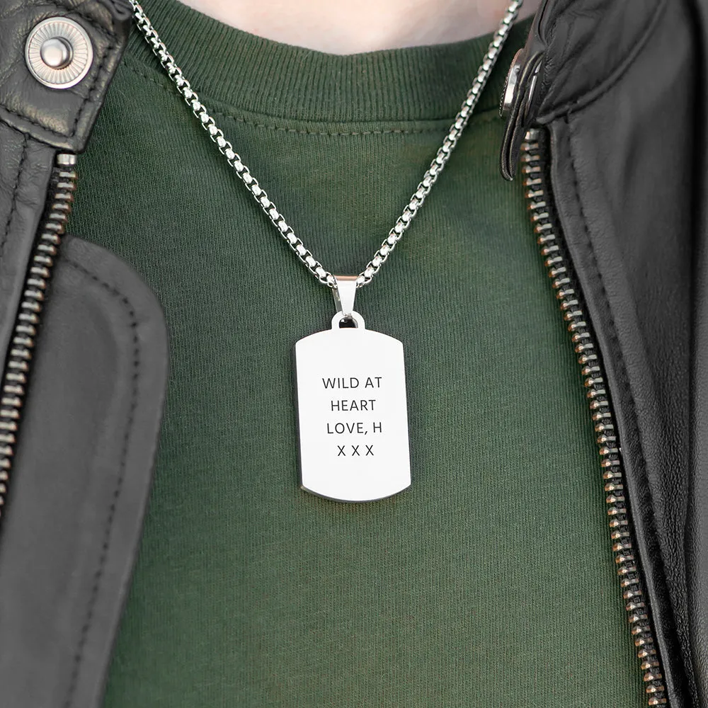 Personalised Men's Snowflake Obsidian Dog Tag Necklace