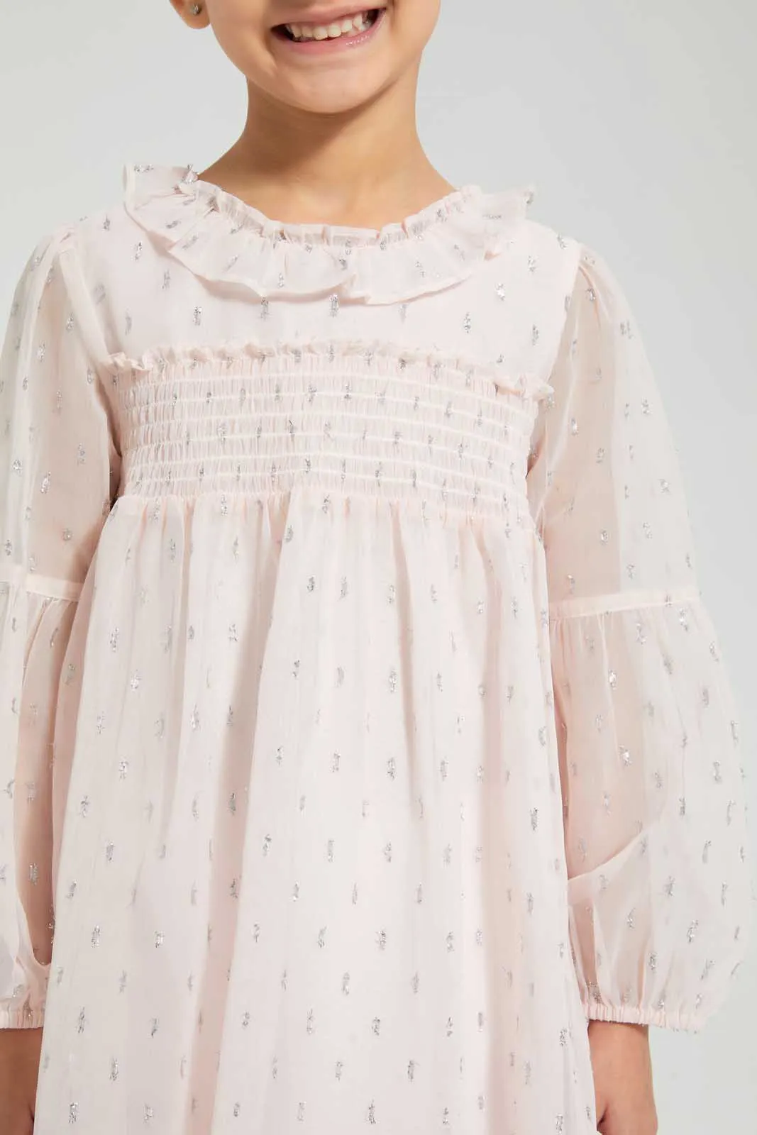 Pink Smocked Lurex Dress