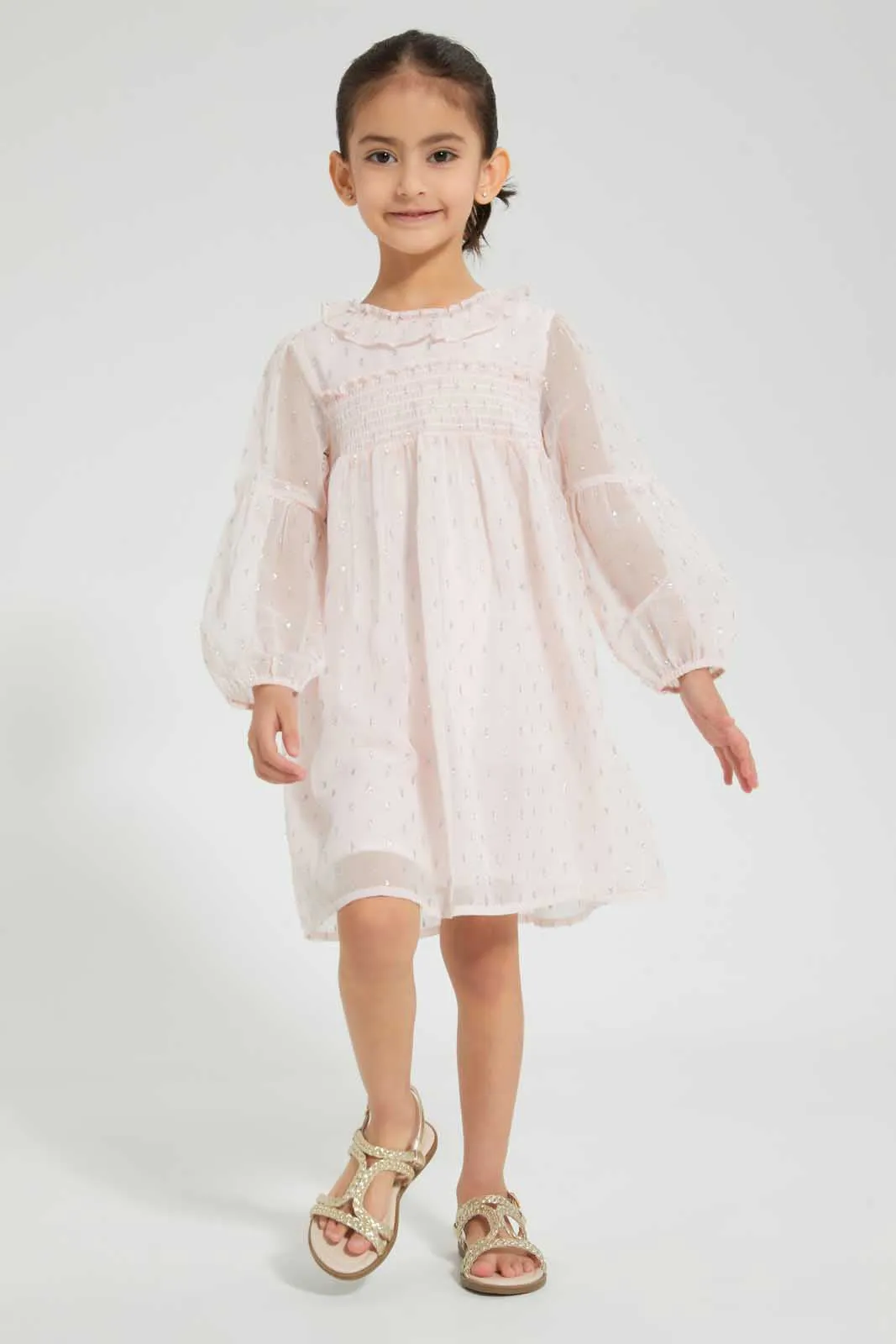 Pink Smocked Lurex Dress