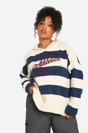 Plus Athletic Embroidered Oversized Knitted Hoodie