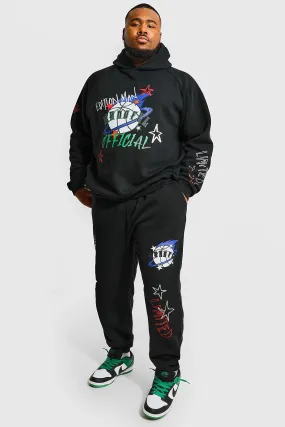 Plus Basketball Graffiti Hooded Tracksuit | boohooMAN UK