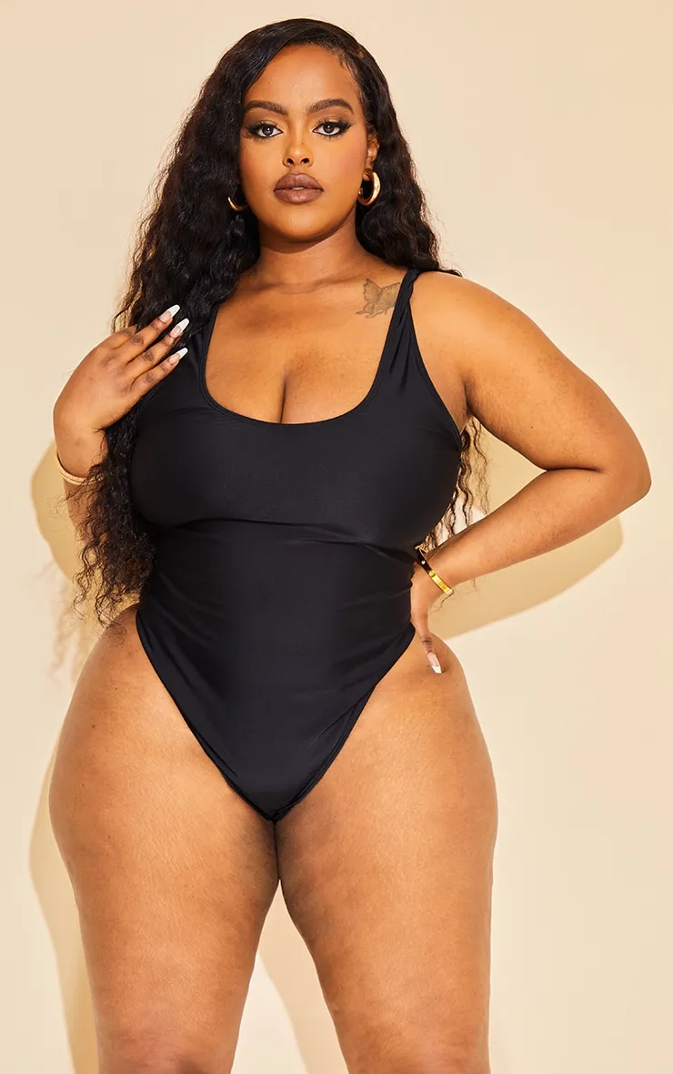 Plus Black Scoop Neck Swimsuit