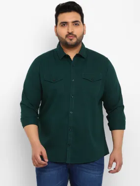 Plus Men's Green Cotton Full Sleeve Regular Fit Casual Solid Shirt