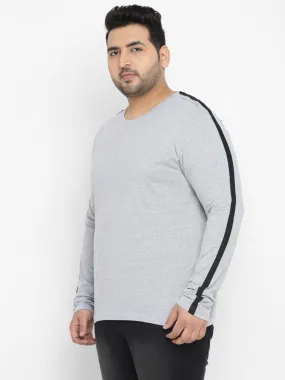 Plus Men's Grey Color-Block Regular Fit Full Sleeve Cotton T-Shirt