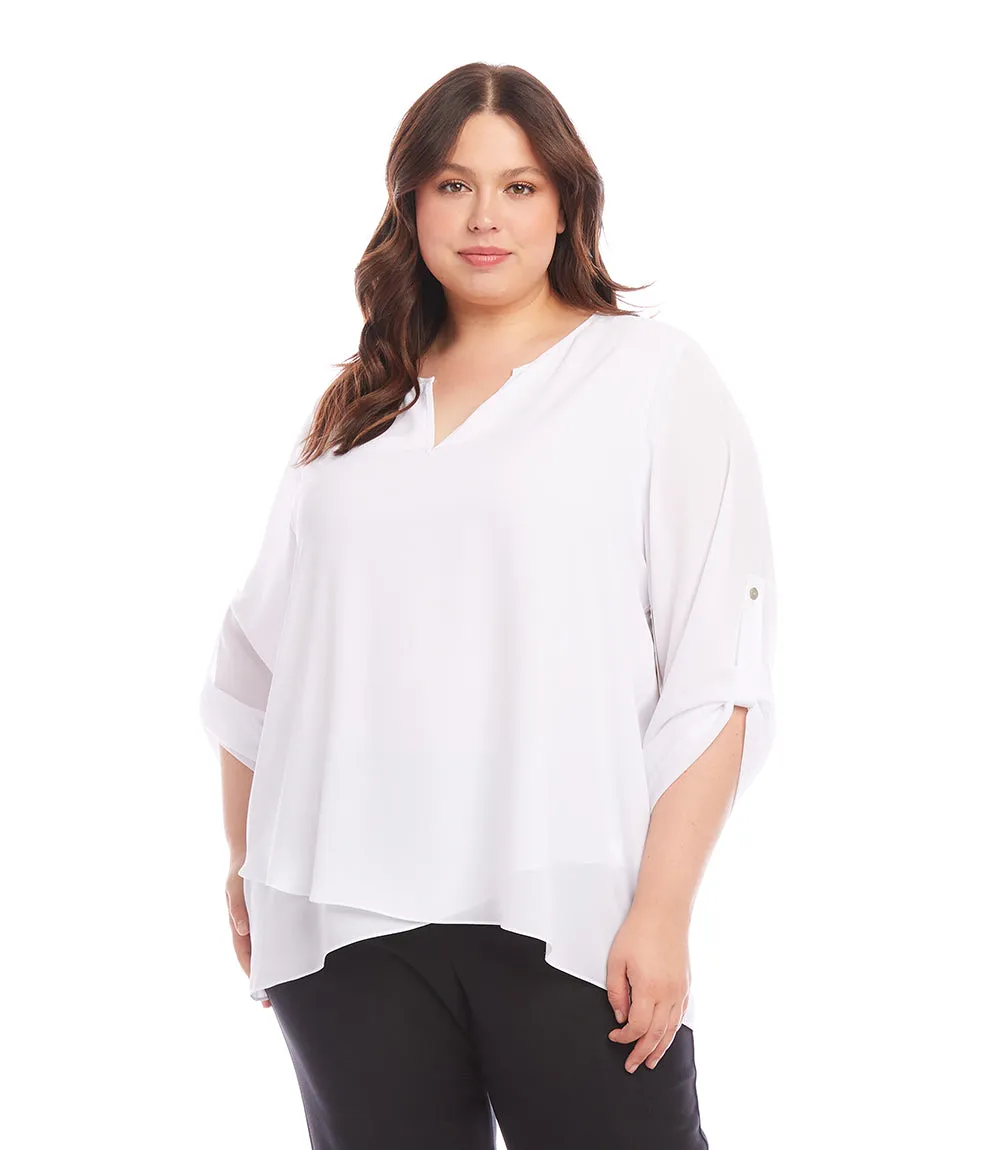 Plus Size Asymmetric Hem Wrap Top