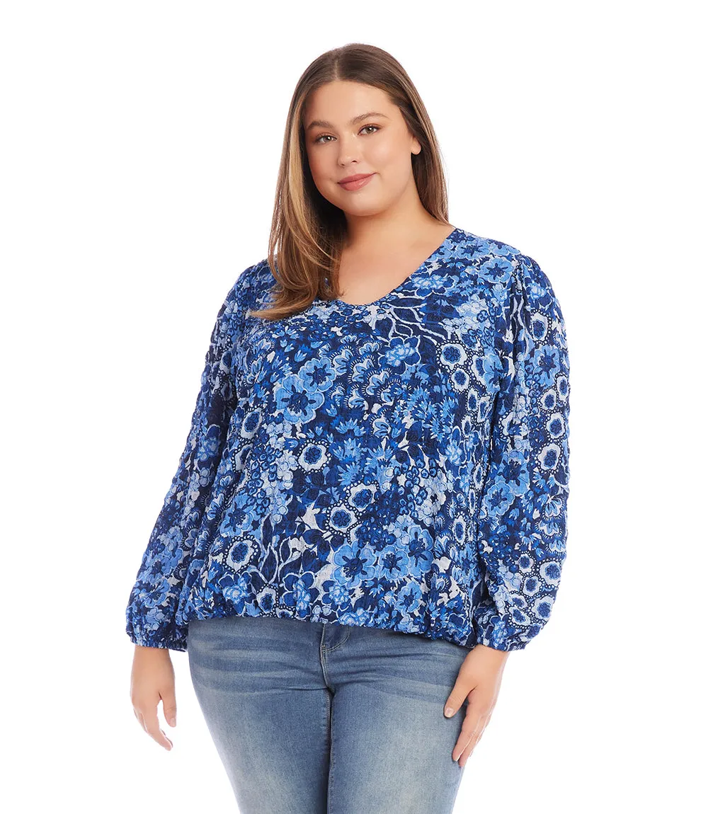 Plus Size Long Sleeve Blouson Top