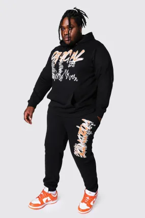 Plus Size Official Graffiti Hooded Tracksuit | boohooMAN UK