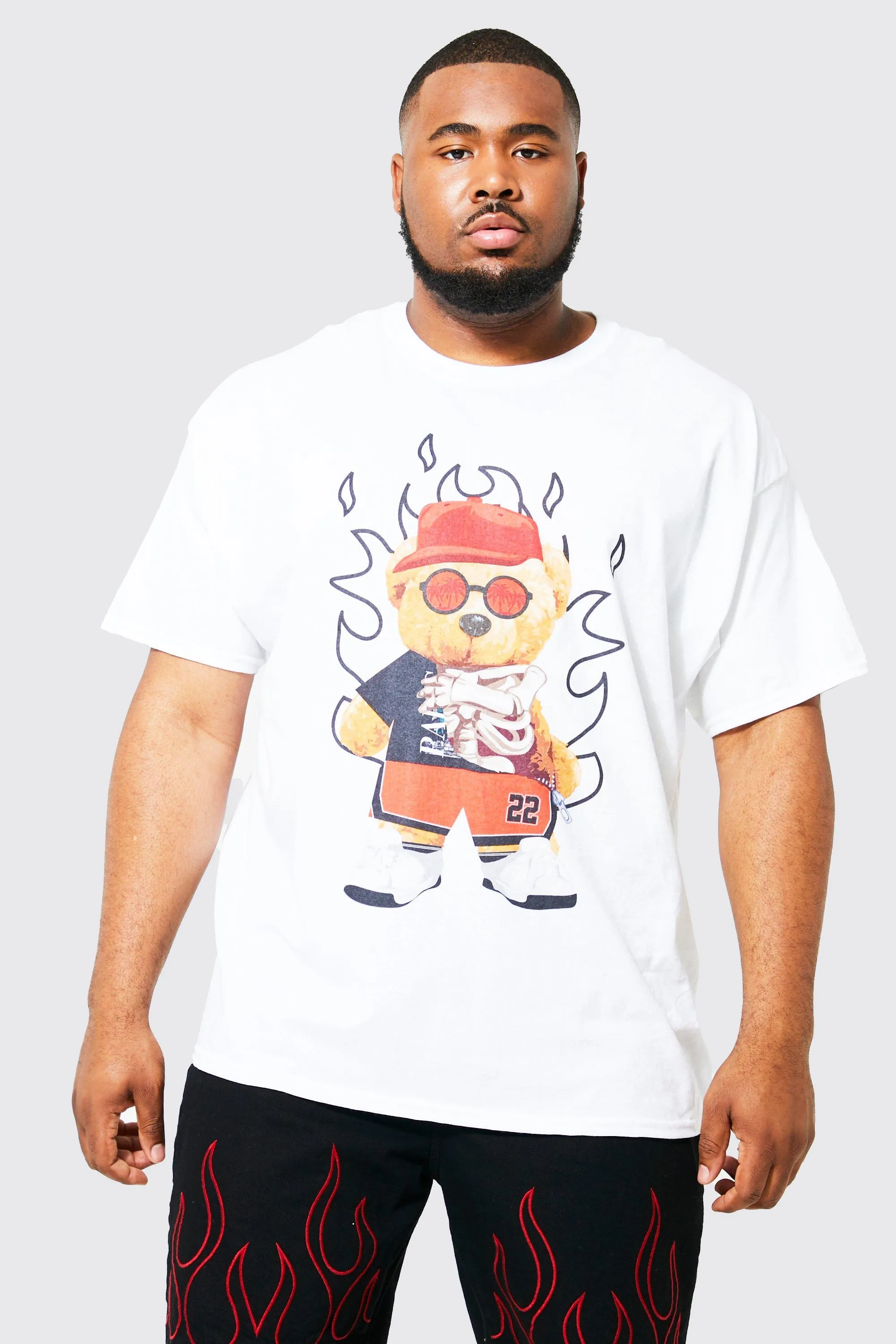 Plus Teddy Flames Costume Graphic T-shirt