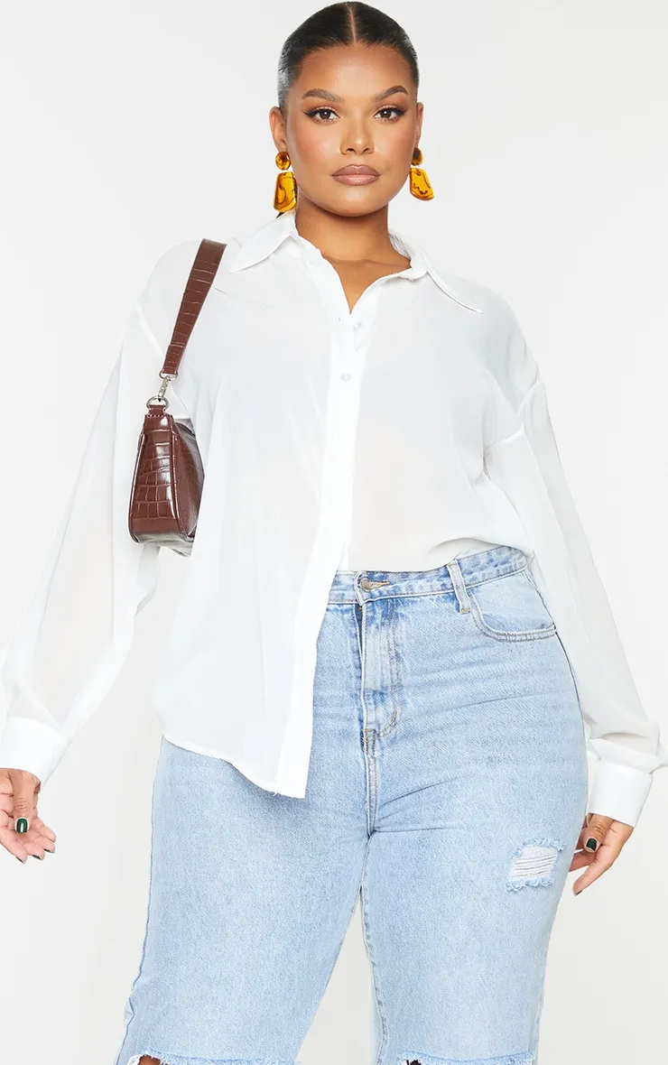 Plus White Sheer Oversized Shirt | Plus Size