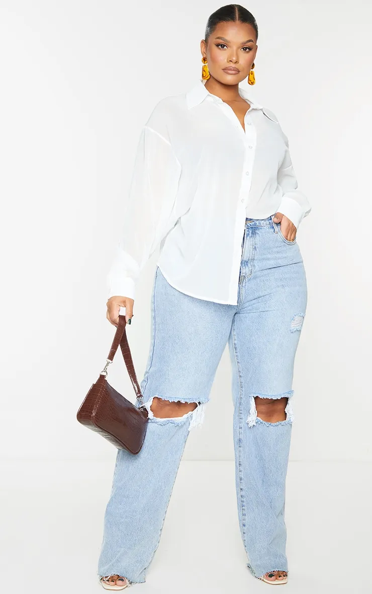 Plus White Sheer Oversized Shirt | Plus Size