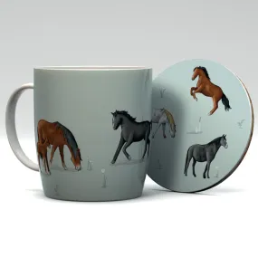 Porcelain Mug & Coaster Set - Willow Farm Horses MUGC28