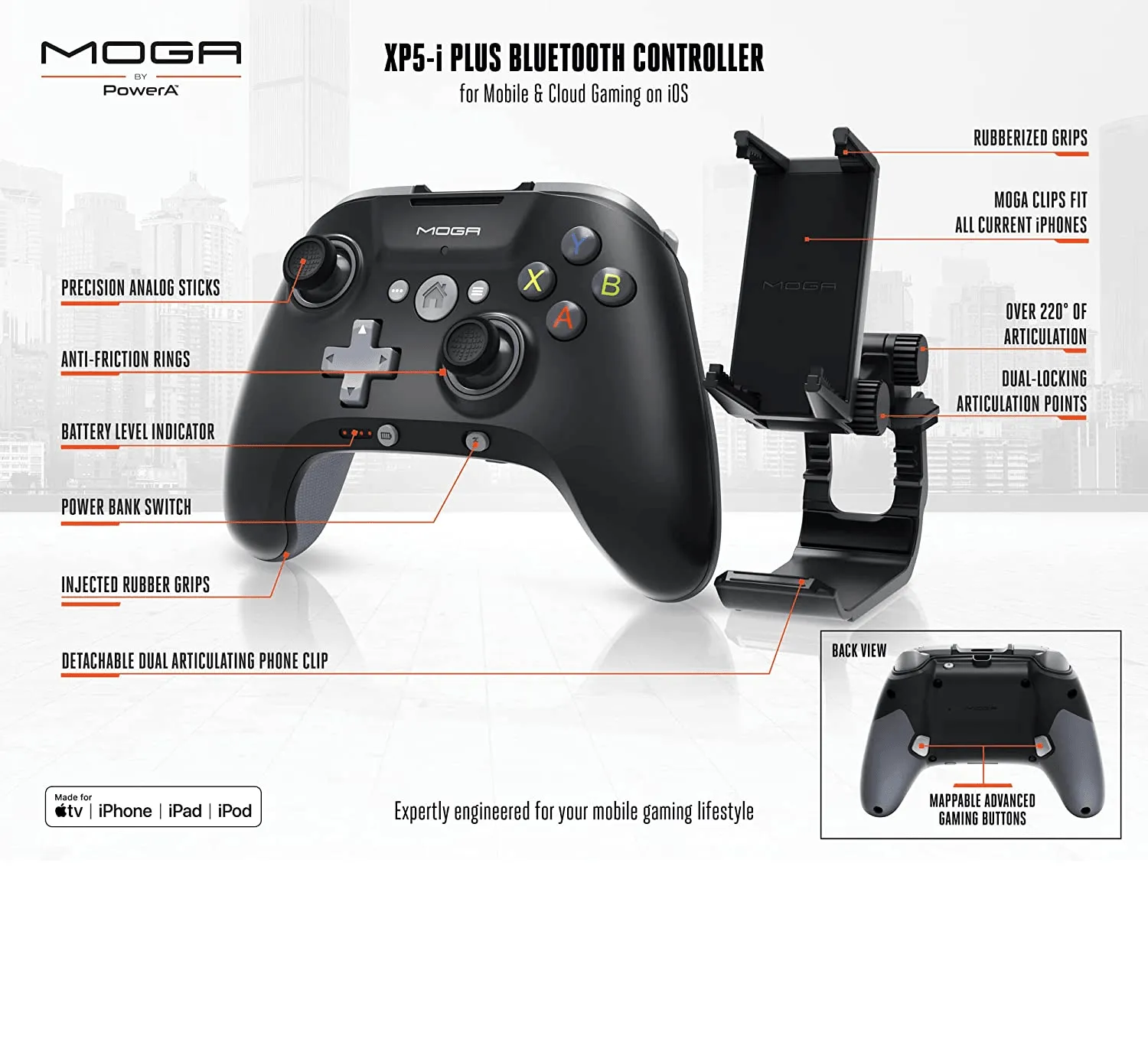 PowerA MOGA Mobile Gaming XP5-i Plus iOS TV Bluetooth Controller Mobile iPhone/Ipad /Apple & Cloud