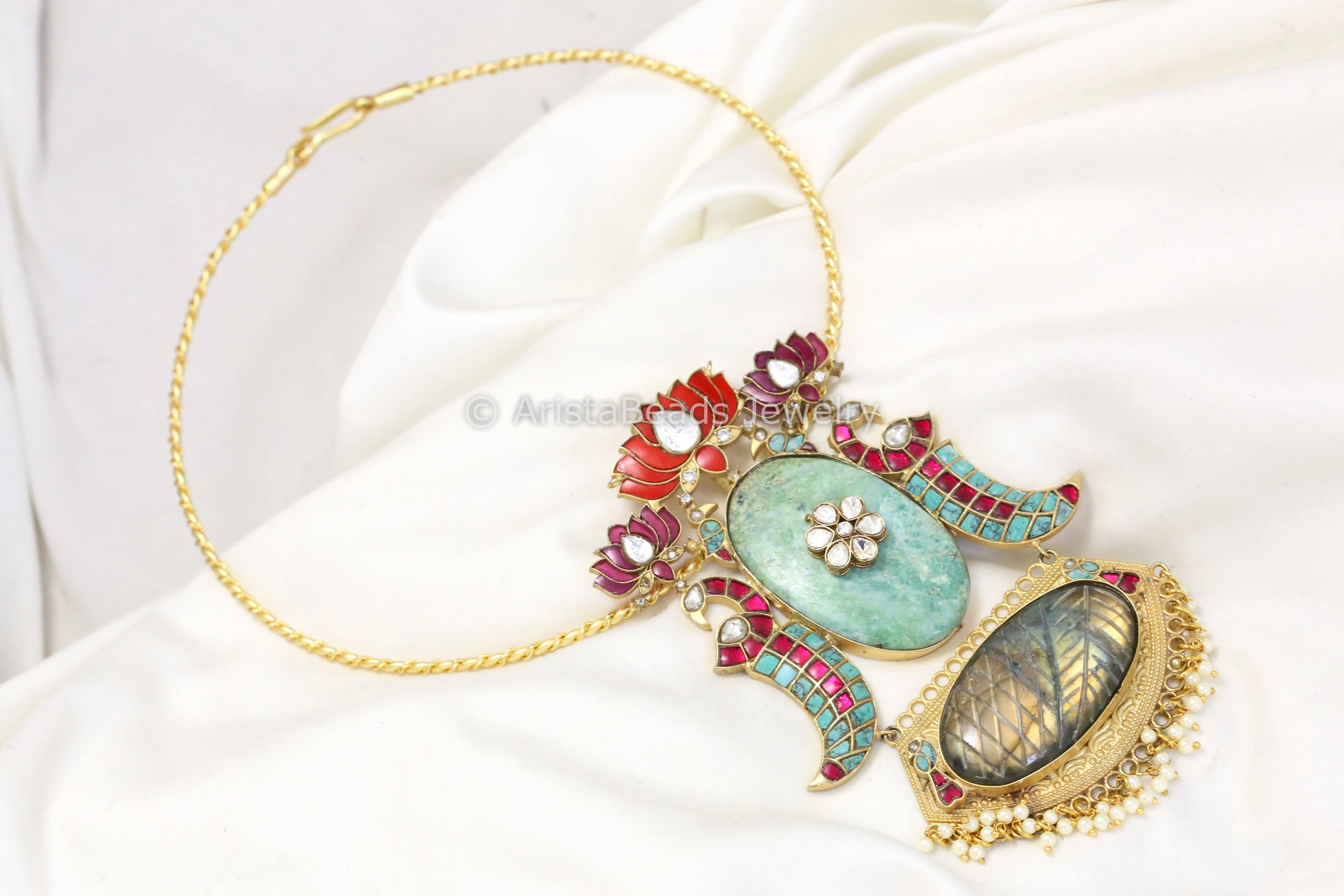 Rabia Jadau Fusion Kundan Halsi Necklace Set (Removable)