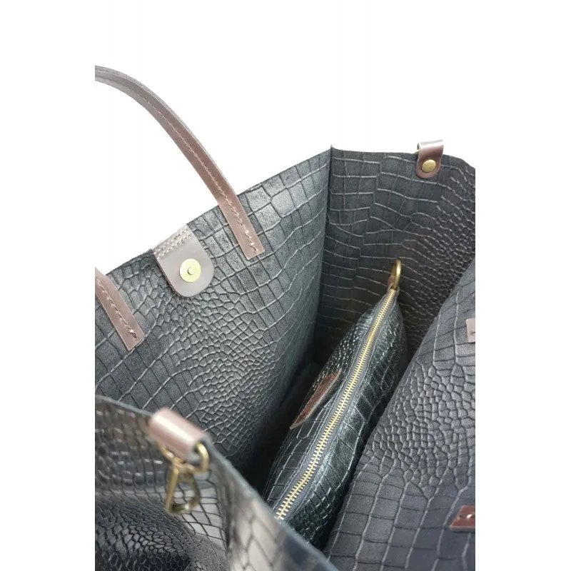 Sac Mini Cabas Noir Croco Zoella D2601