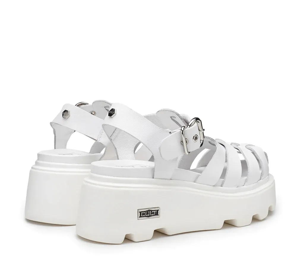 SANDALO CULT DONNA CON ZEPPA  NEW ROCK 3657 W LEATHER WHITE CLW365701