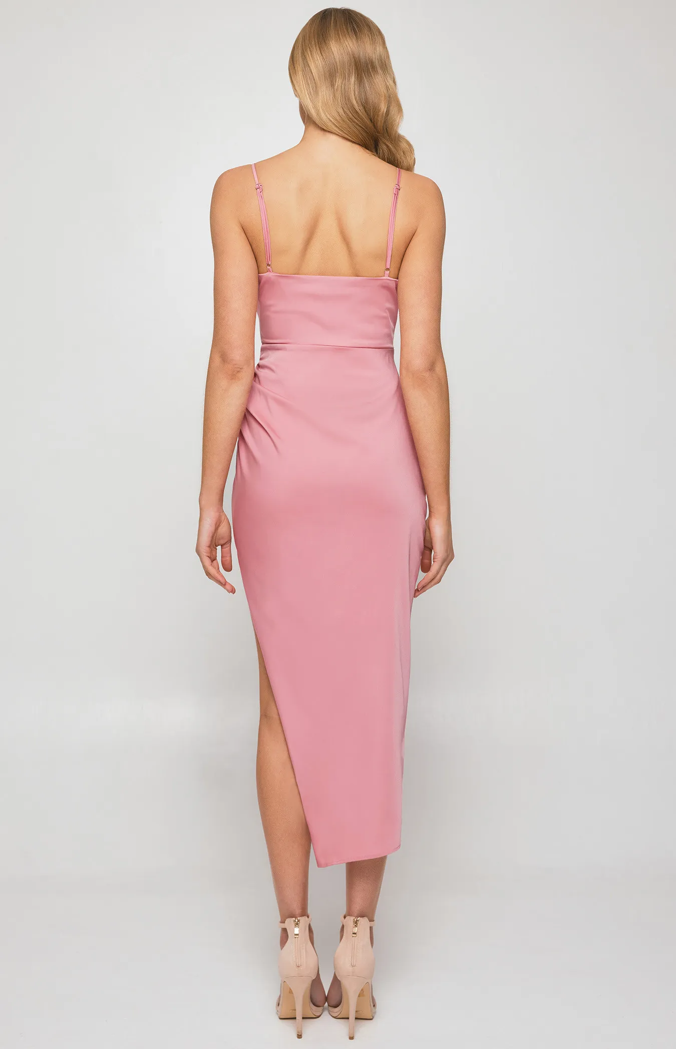 Satin Midi Dress with Side Pleated Detail (SDR1090B)