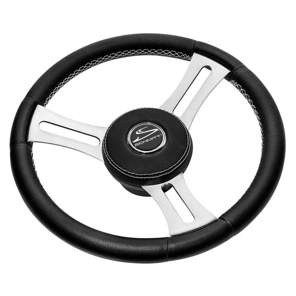 Schmitt Marine Torcello Elite 14 Wheel - Black Leather  Cap - White Stitching - Polished SS Spokes - 3/4 Tapered Shaft [PU085241