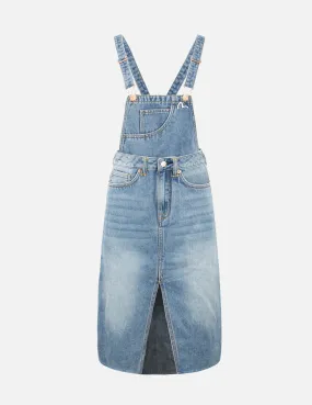 Seagull and Logo Print Denim Dungaree Dress