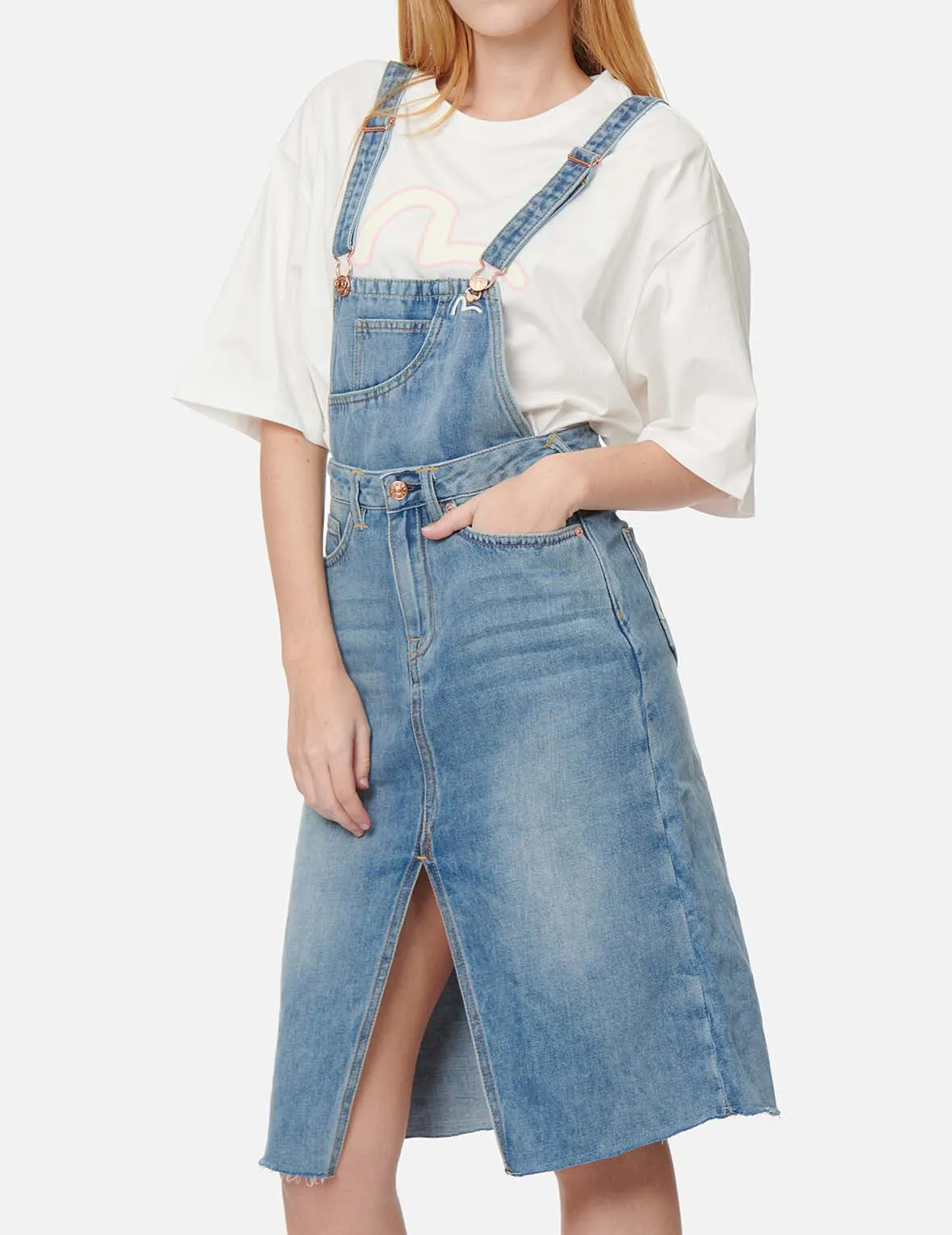 Seagull and Logo Print Denim Dungaree Dress