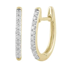 Single Row Yellow Gold Diamond Huggie Earrings