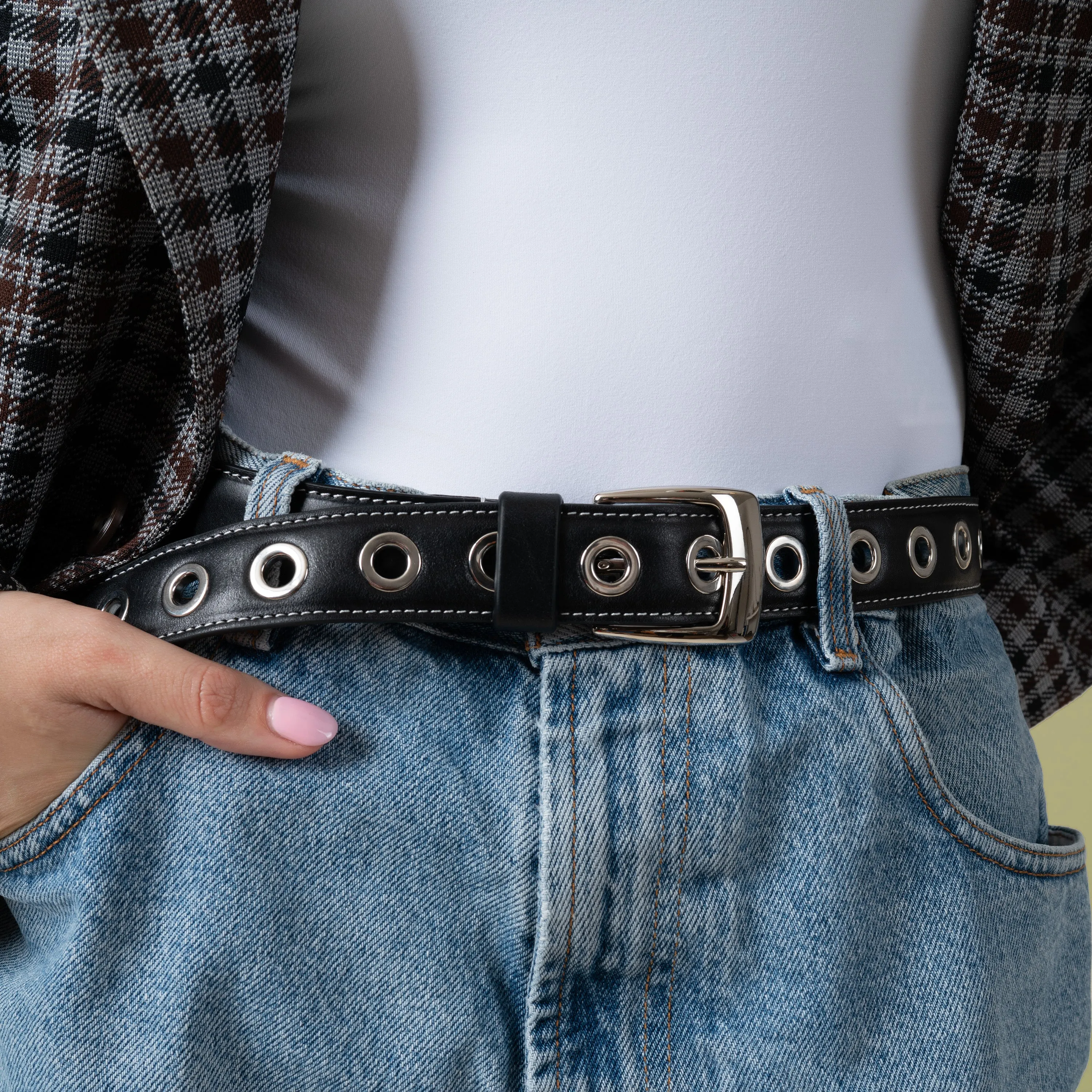 Slim Eyelet Belt Black