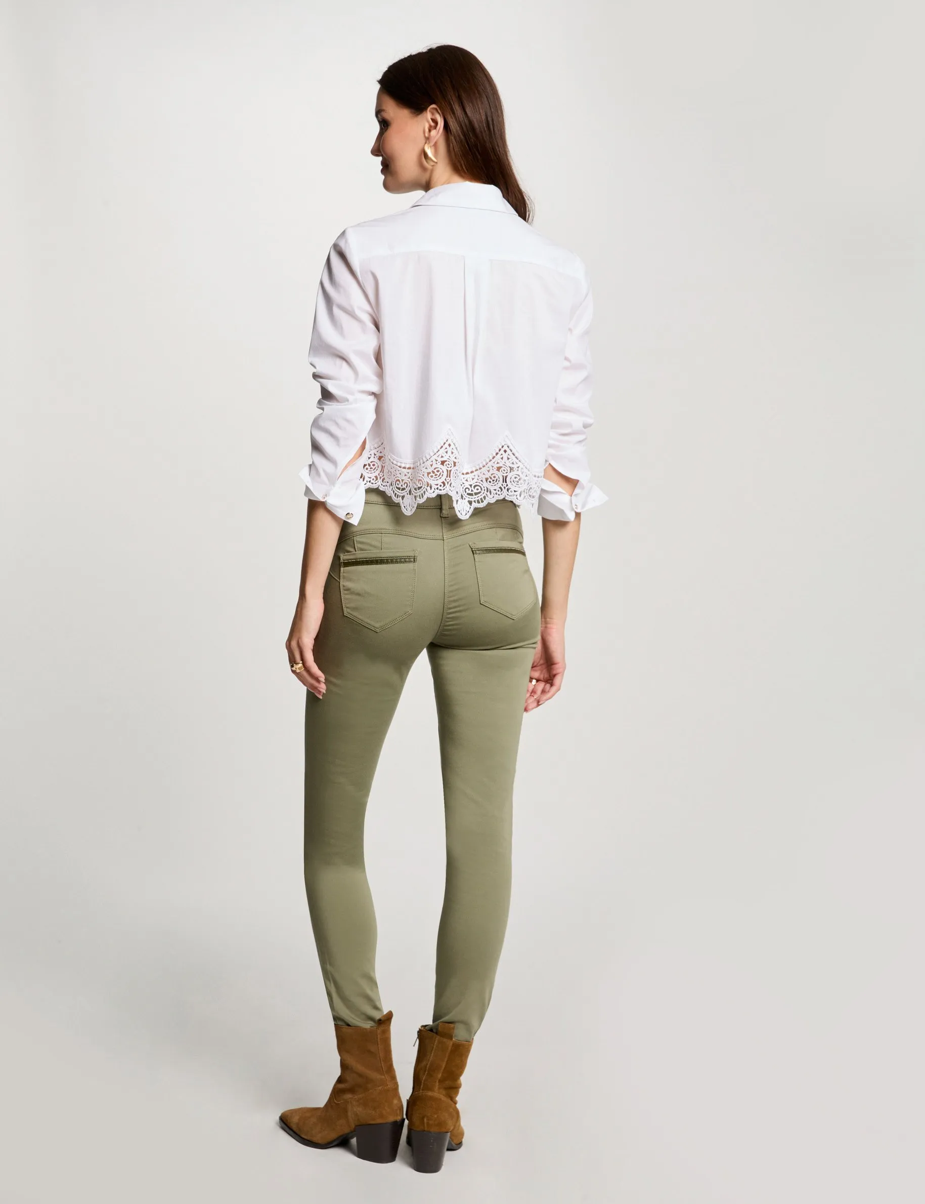 Slim standard-waisted trousers khaki green women