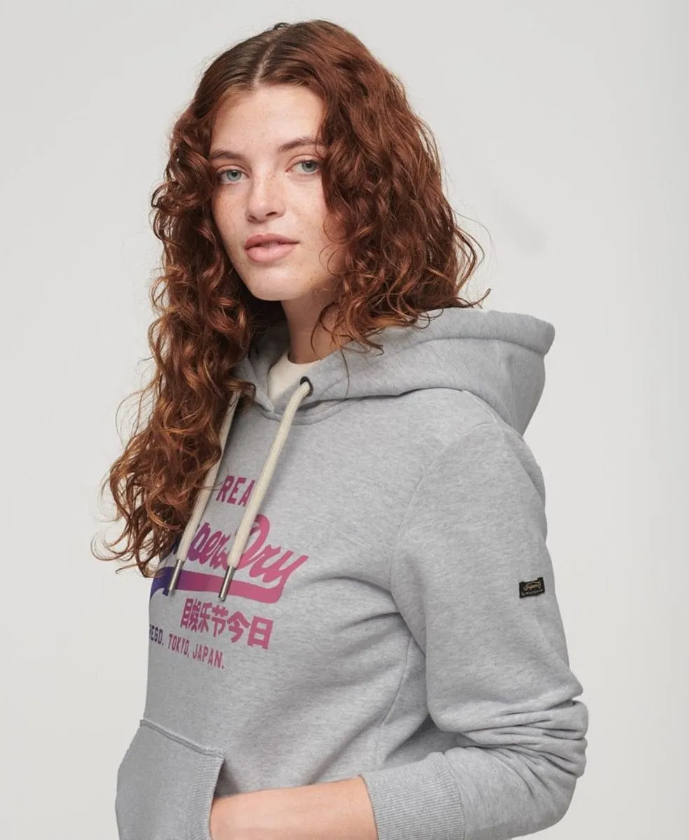 Superdry Womens Vintage Graphic Hooded Sweatshirts Flake Grey Marl