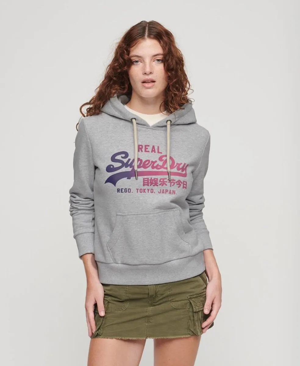 Superdry Womens Vintage Graphic Hooded Sweatshirts Flake Grey Marl