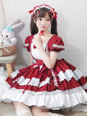 Sweet Lolita OP Dress Lace Bows Lolita One Piece Dresses Maid Costume