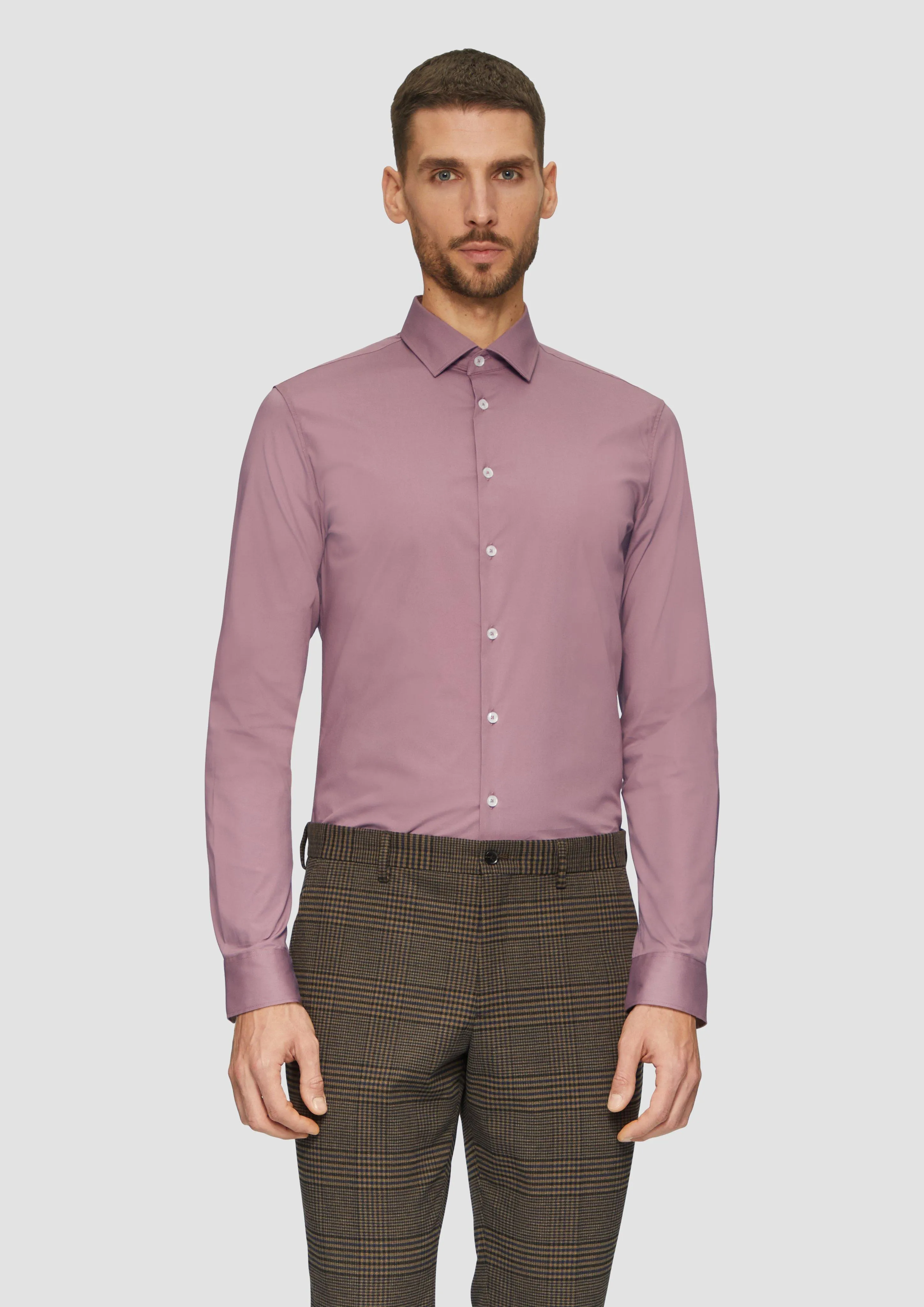 Tailored fit: stretch cotton shirt with a Kent collar