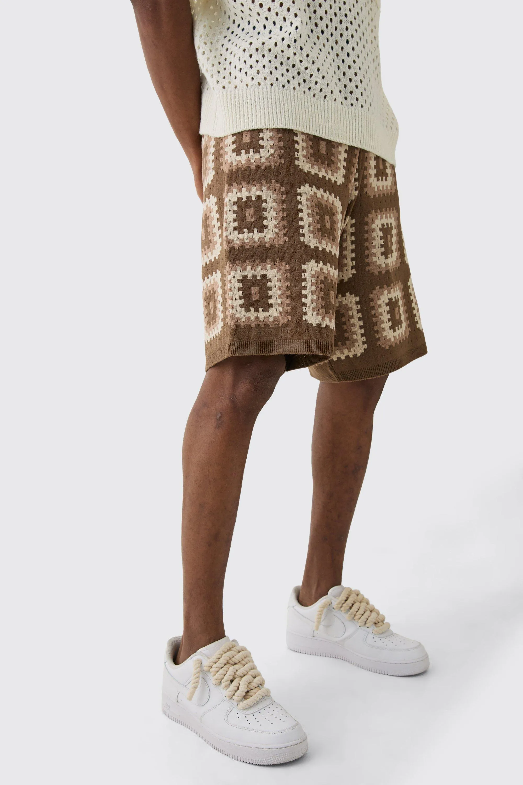 Tall Crochet Relaxed Fit Shorts | boohooMAN UK