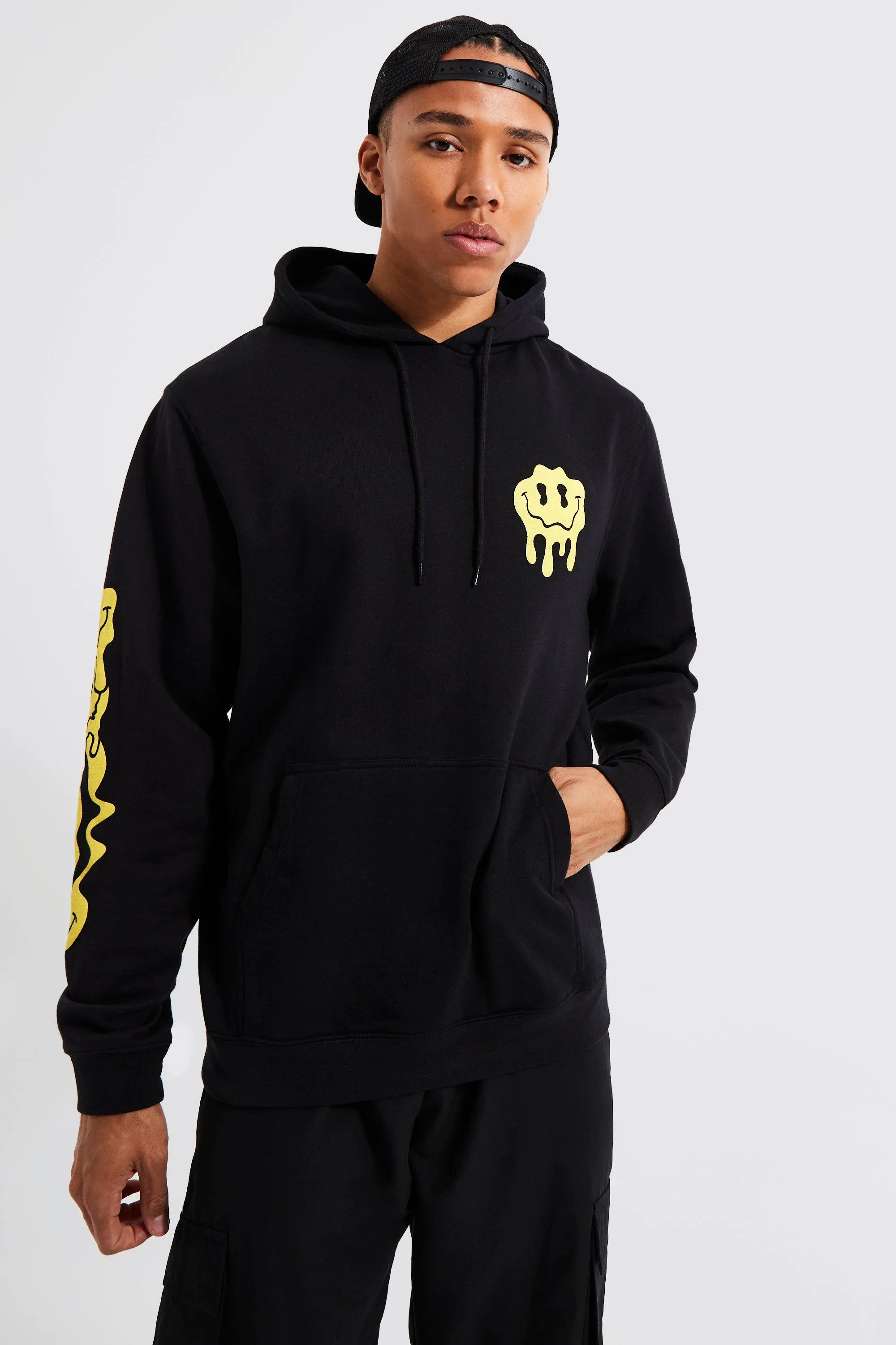 Tall Drip Face Puff Print Hoodie | boohooMAN UK