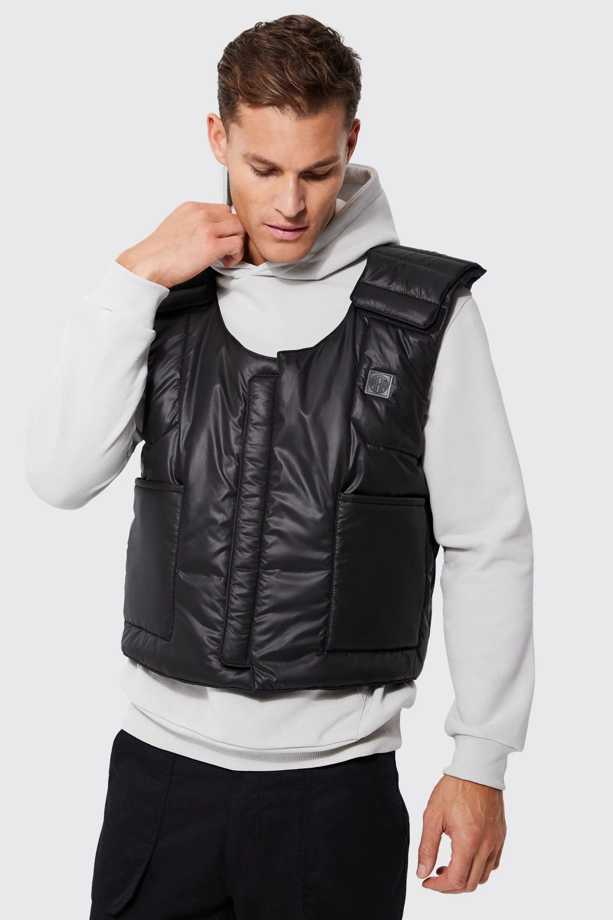 Tall Padded Gilet With Concealed Placket | boohooMAN UK