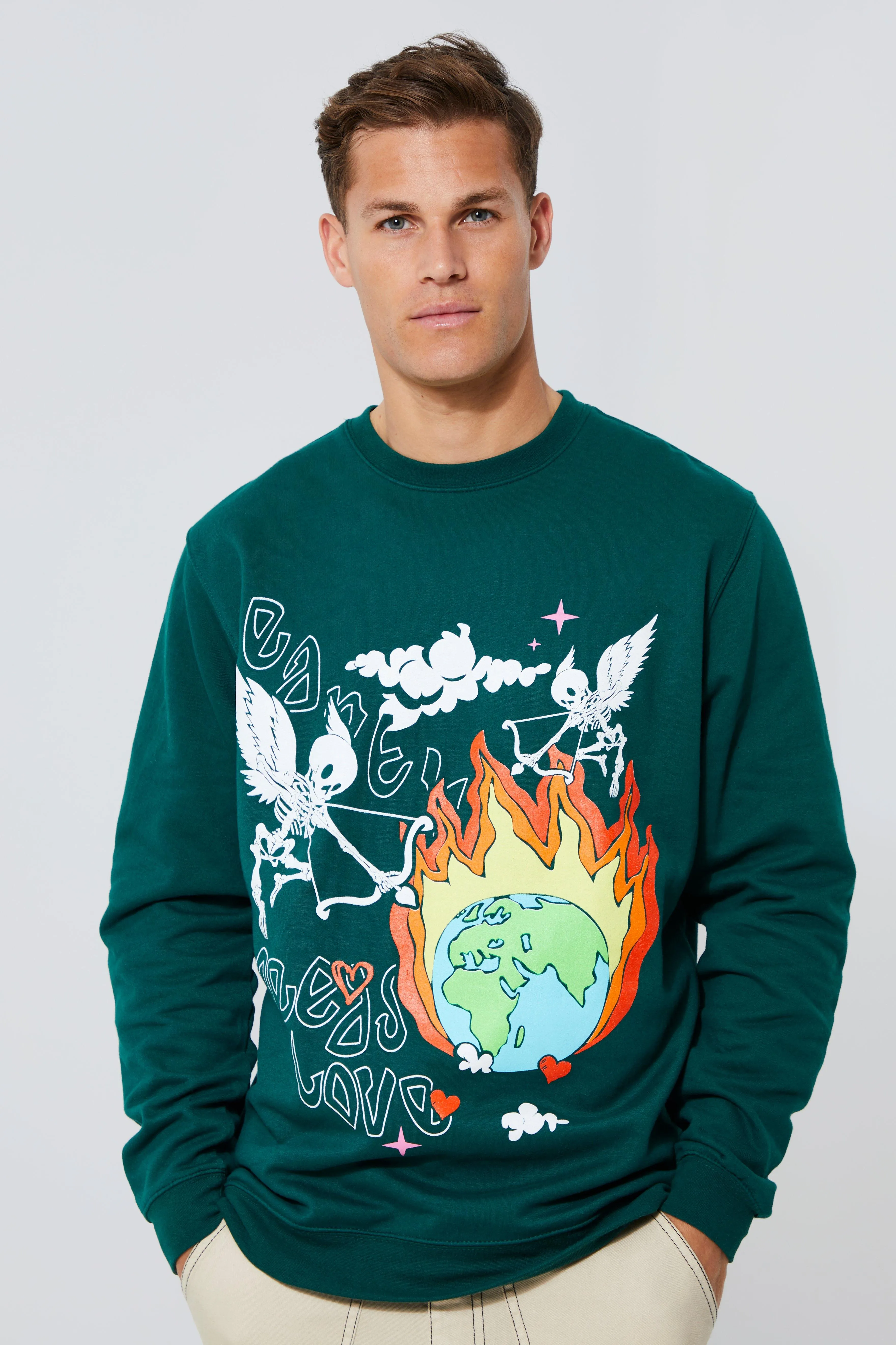 Tall Planet Needs Love Sweatshirt | boohooMAN UK